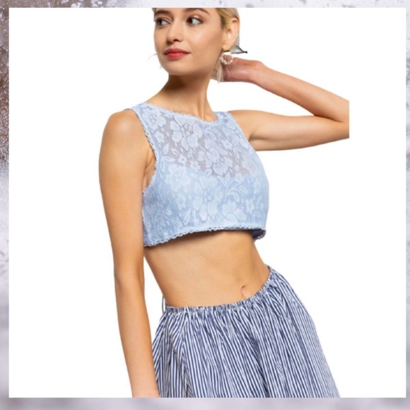 Lace Crop Top by POL in Crystal Blue - Picture 4 of 8